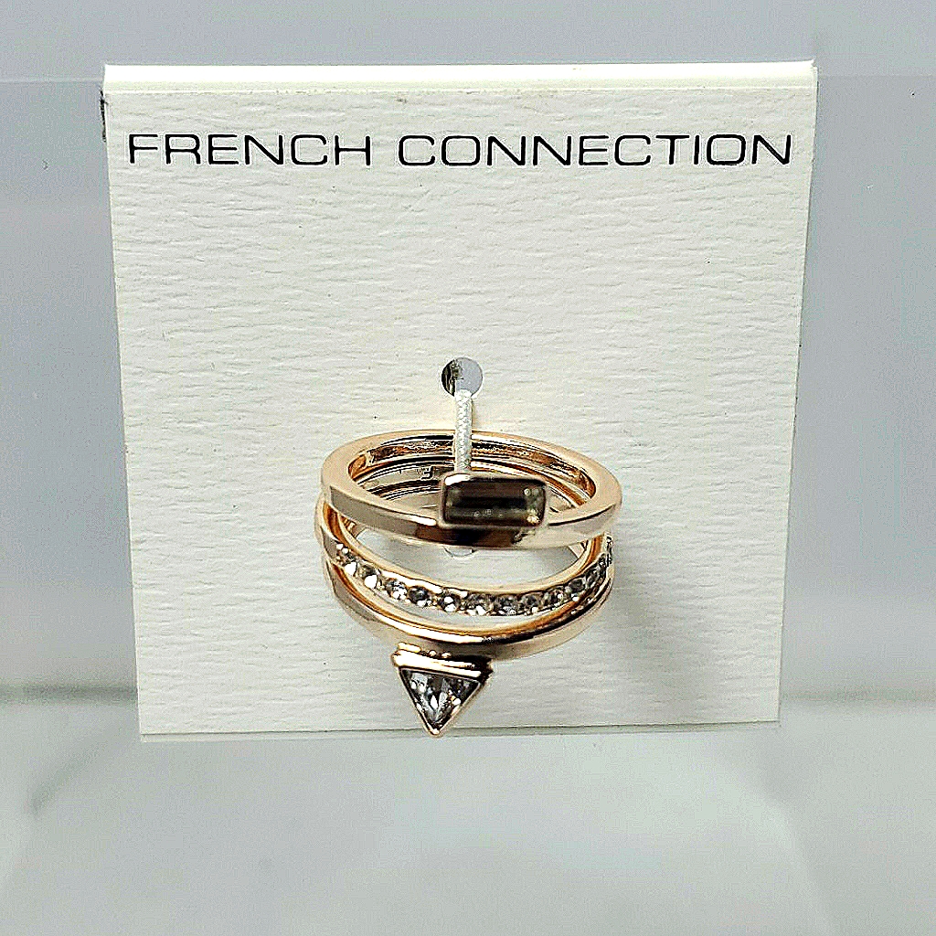 French Connection 3 Piece Rose Gold Crystal Ring Set Size 7 15$